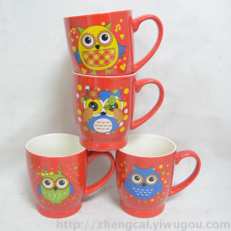 Cartoon owl-patterned beveled water cups and coffee cups
