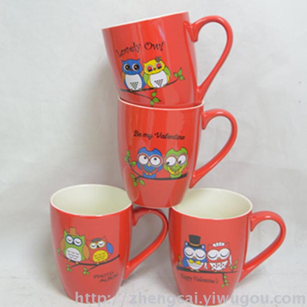 Cartoon owl-patterned beveled water cups and coffee cups Specification image