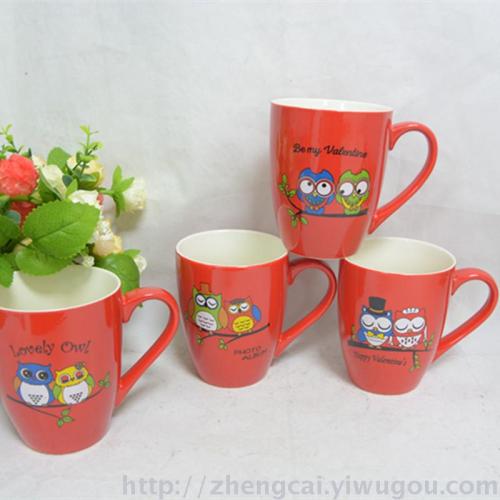 Cartoon owl-patterned beveled water cups and coffee cups
