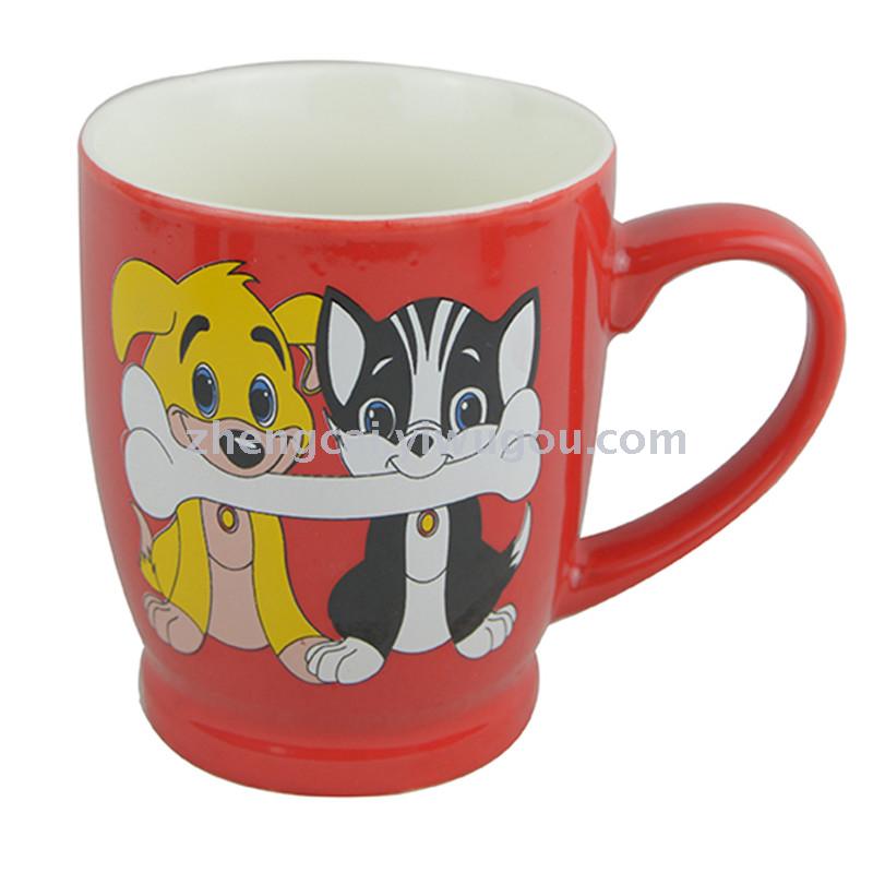 Ceramic cup advertising gift cup, red glaze cartoon coffee cup, Zhengcai 2053 Application Scenario