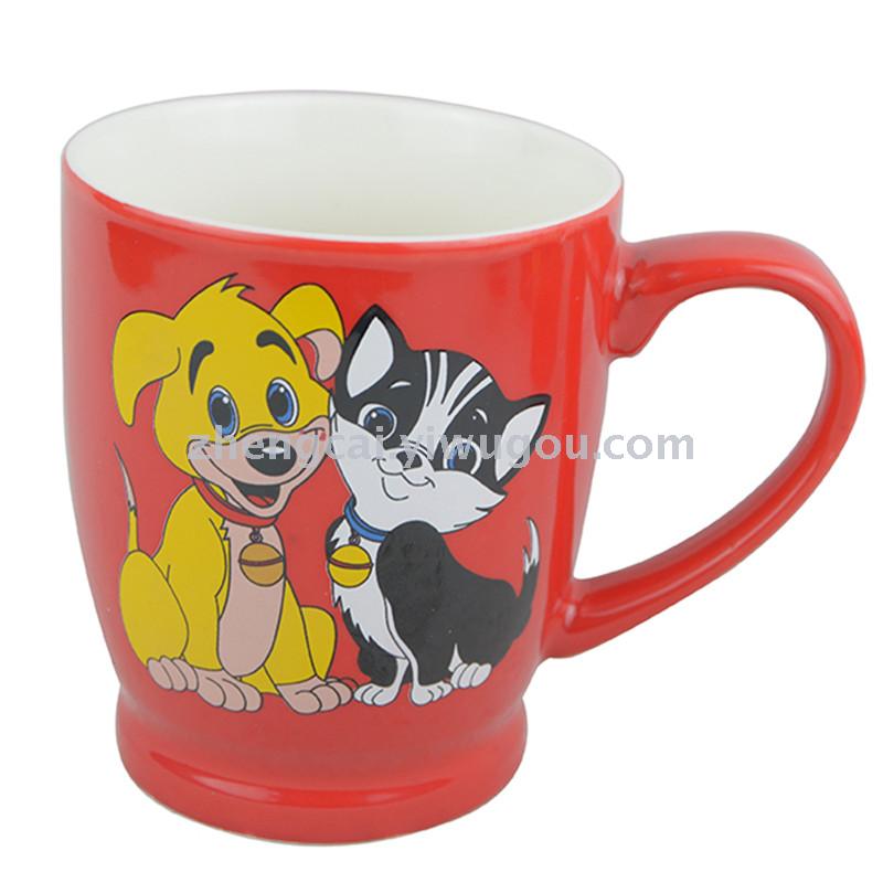 Ceramic cup advertising gift cup, red glaze cartoon coffee cup, Zhengcai 2053 details Picture