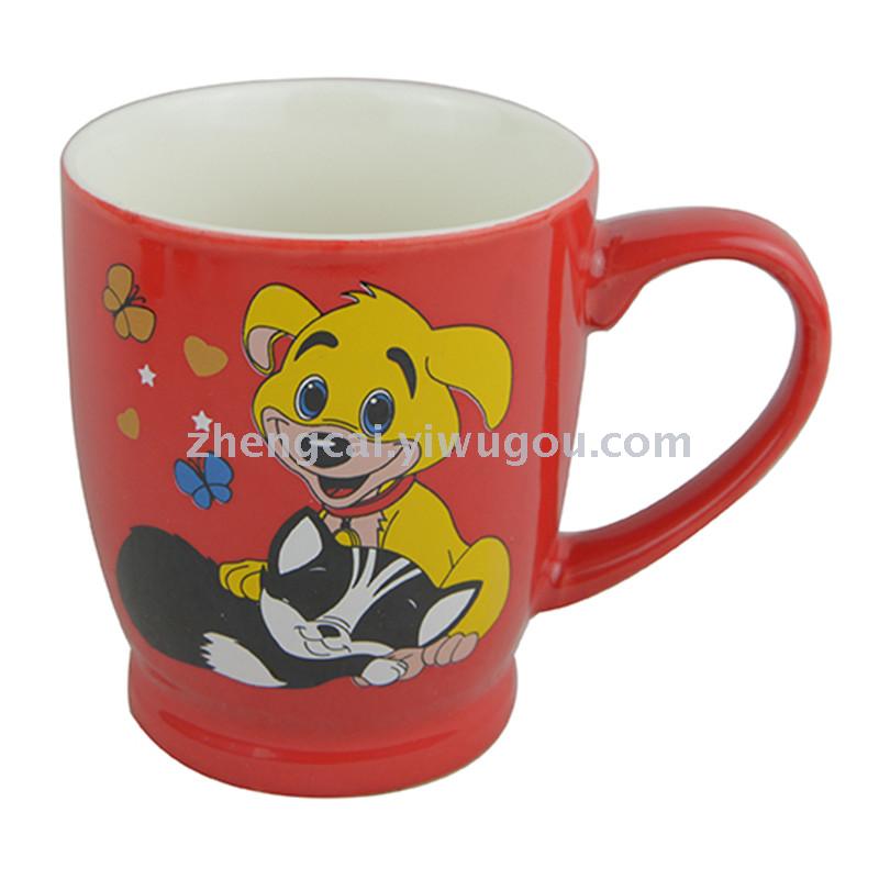 Ceramic cup advertising gift cup, red glaze cartoon coffee cup, Zhengcai 2053
