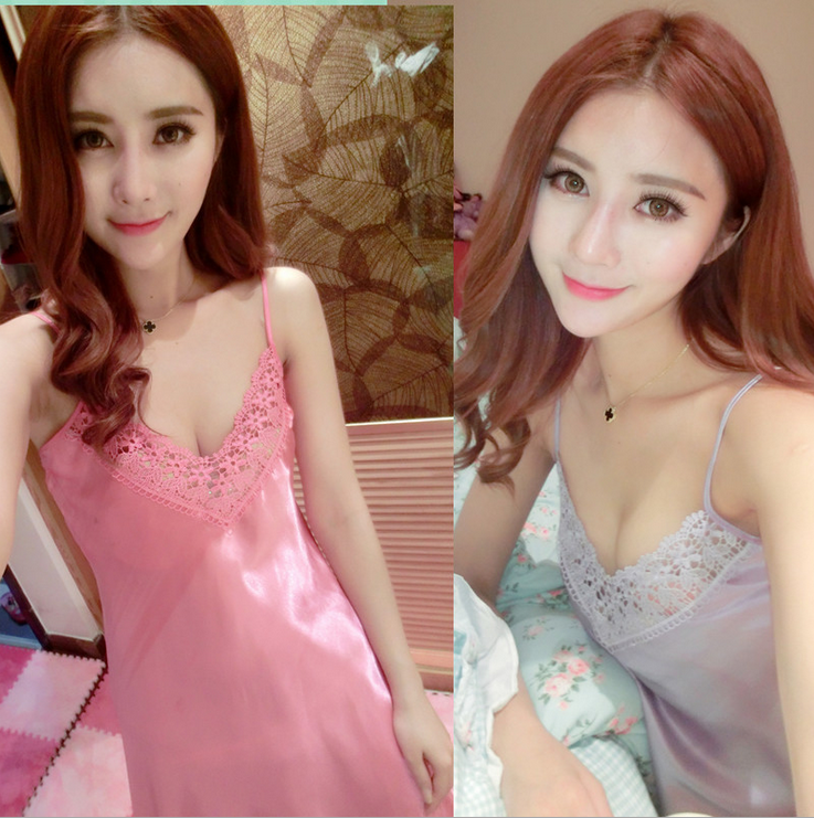 Silk halter dress, sexy and alluring lace cutout short-sleeved dress, pajamas, ladies' home wear Specification image