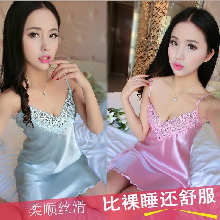 Silk halter dress, sexy and alluring lace cutout short-sleeved dress, pajamas, ladies' home wear