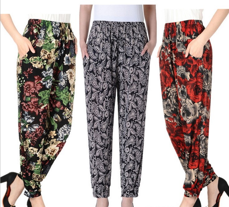 Middle-aged and elderly women's pants, Ice Silk Mom casual pants, Harun lantern pants, nine-inch pants, street stall goods