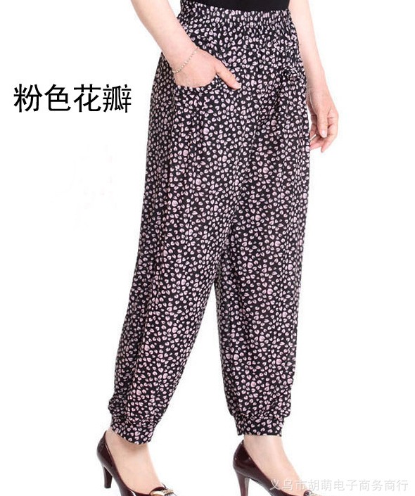 Middle-aged and elderly women's pants, Ice Silk Mom casual pants, Harun lantern pants, nine-inch pants, street stall goods Specification image