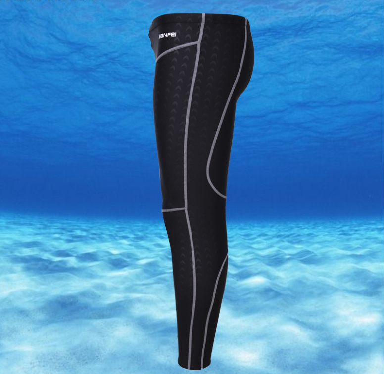 Waterproof, quick-drying, sun-protective, shark skin-like long-leg competition men's swimming trunks, diving and surfing 9-point swimming trunks Application Scenario