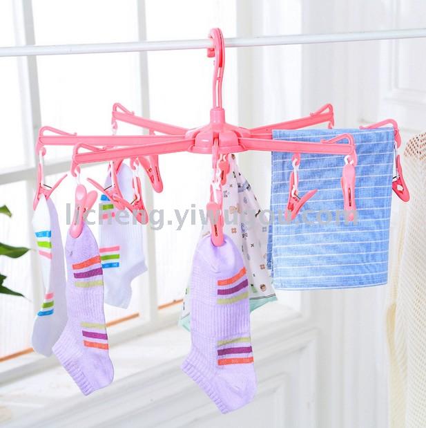 Collapsible rotating 16 clip multi-function hanger plastic clothes drying rack socks underwear drying rack