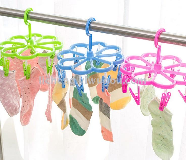 Multi-functional windproof plastic clothes drying rack, anti-slip underwear and socks drying rack, clothes hanger clips