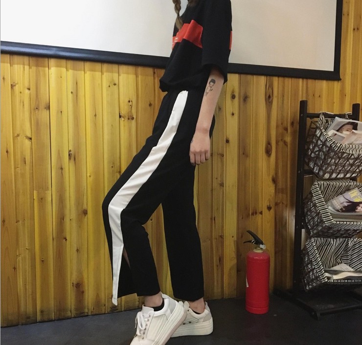 New flared side striped split-color loose casual pants for women, wide-leg pants Specification image