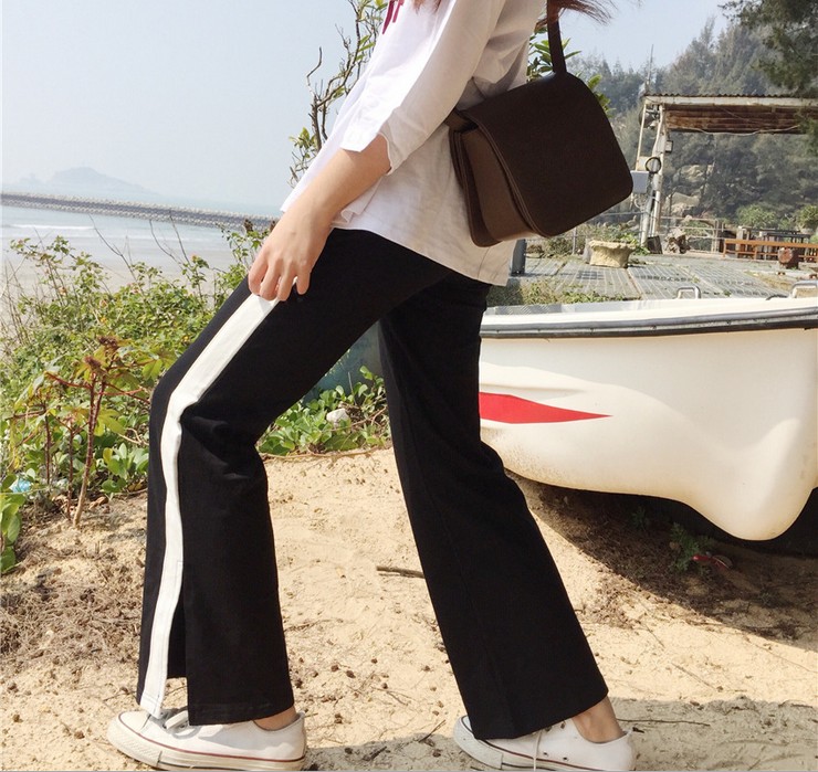 New flared side striped split-color loose casual pants for women, wide-leg pants