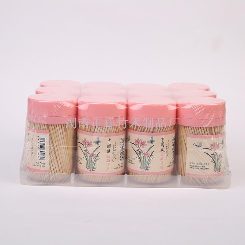 Chinese style gift bamboo toothpick Environmental hygiene disposable cylinder toothpick box independent packaging