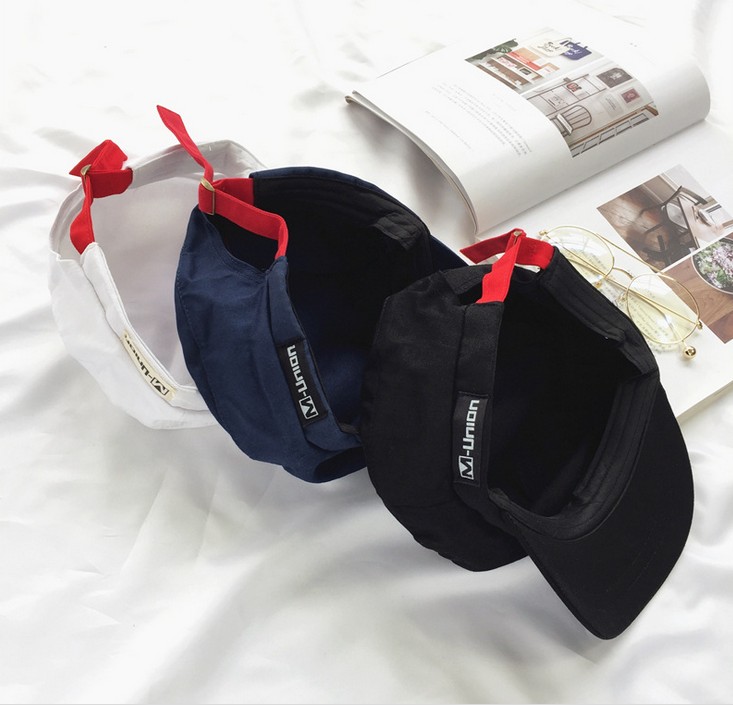 Letter red ribbon baseball cap, lady sun hat, flat-topped military cap, versatile and casual beret Specification image