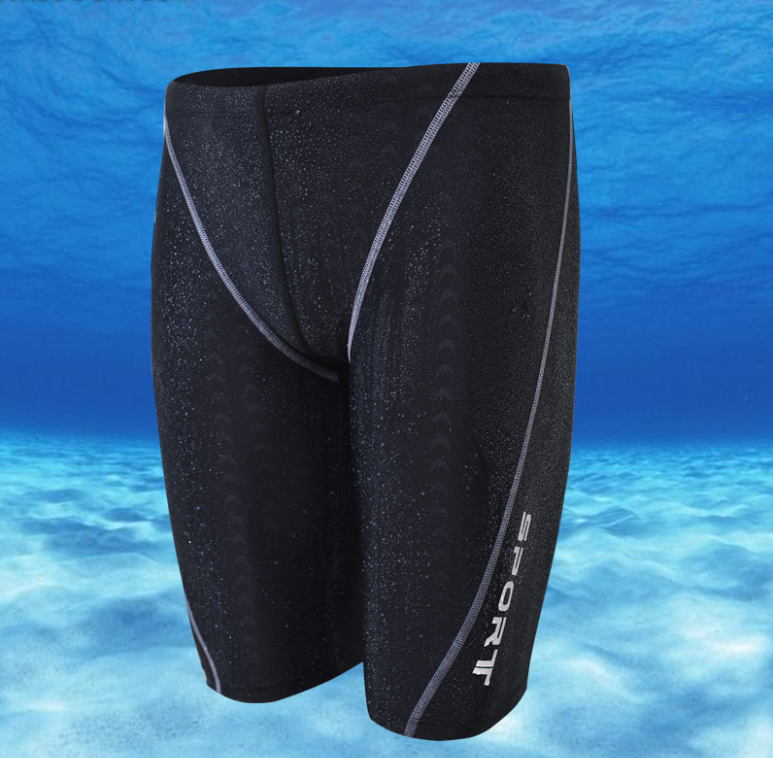 New faux shark skin mid-leg competition men's swimming trunks, men's swimsuits, flat-angle 5-inch swimming trunks