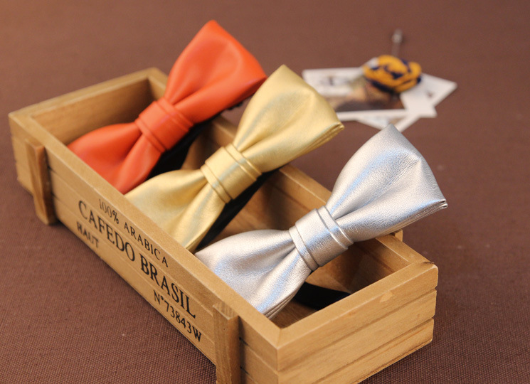 Versión coreana moda banquete boda hombre pajarita PU cordón hombre arco pajarita moda color sólido alta calidad Specification image