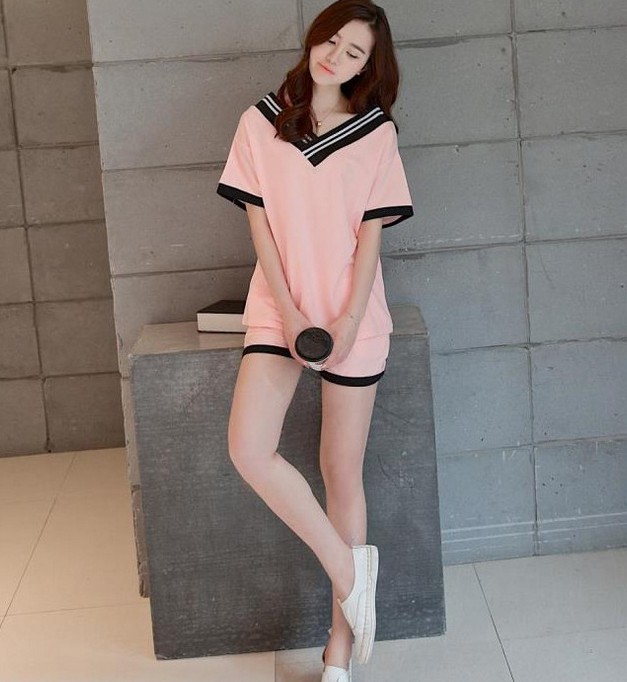 New Korean-style women's lettered short-sleeved shirts, shorts, pajamas and casual home wear details Picture