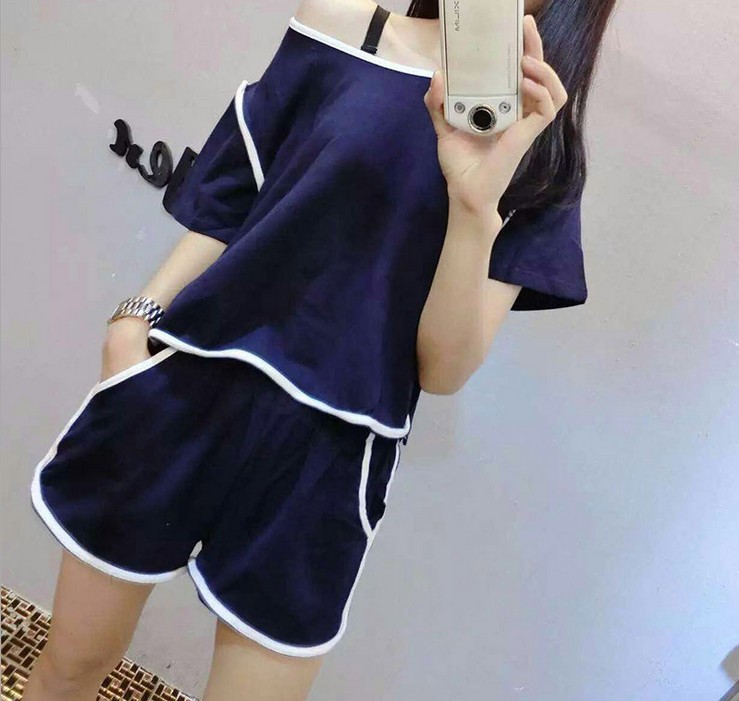 New Korean-style women's lettered short-sleeved shirts, shorts, pajamas and casual home wear Specification image
