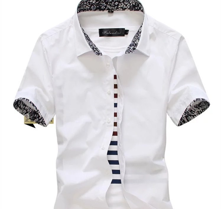 Korean-style slim-fit, solid-color fashionable white shirt for young people, half-sleeved shirt for students details Picture