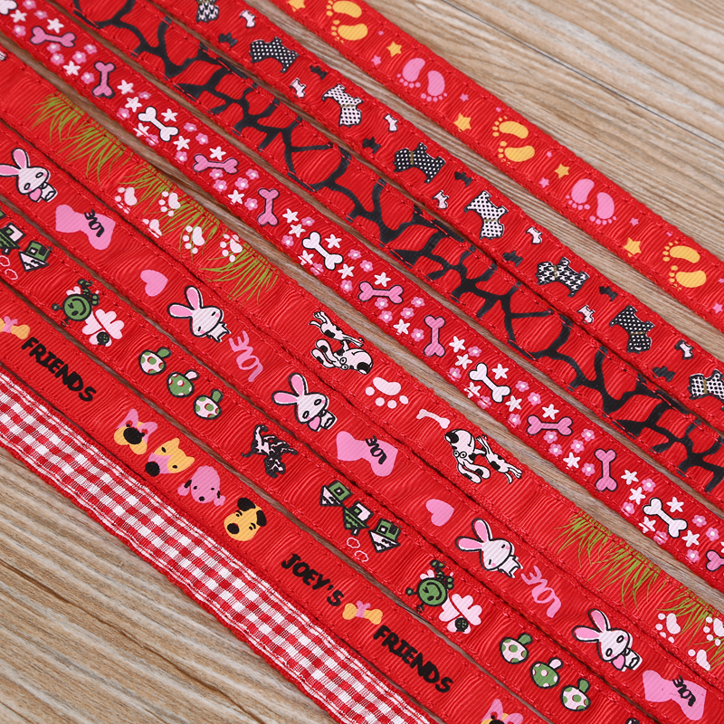Factory direct red printed webbing accessories with pet rope with plaid with dog's head with footprints
