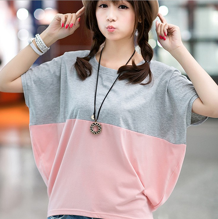 Top plus-size women 's loose 蝙蝠衫 student women' s short-sleeved T-shirt summer details Picture