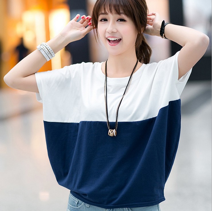 Top plus-size women 's loose 蝙蝠衫 student women' s short-sleeved T-shirt summer