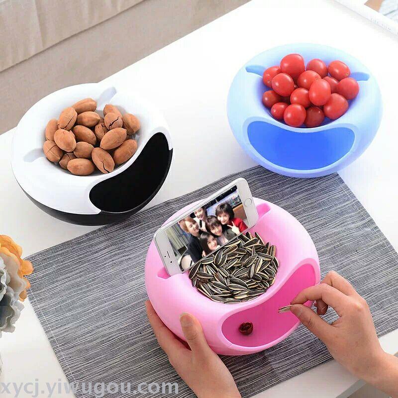 Plastic lazy person double-layer melon seed plate, dried fruit plate, creative fruit plate, living room melon seed candy plate, melon seed box, candy box