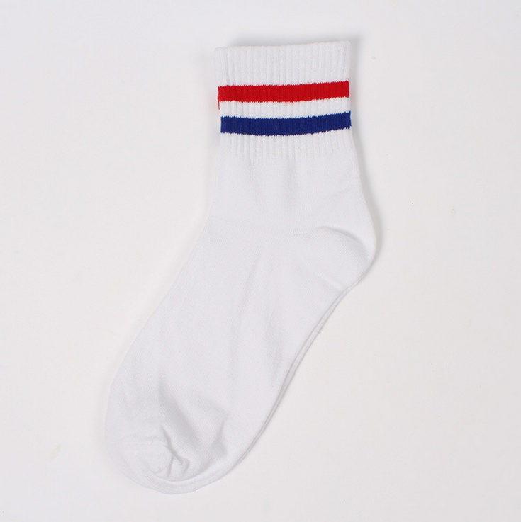 Korean school style two-bar socks, pure cotton women's socks, couple style sports short socks details Picture