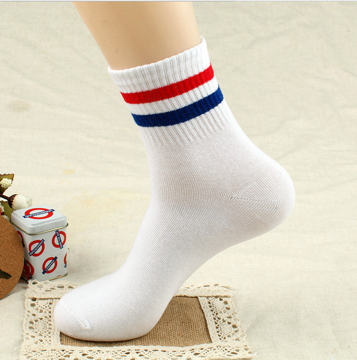 Korean school style two-bar socks, pure cotton women's socks, couple style sports short socks