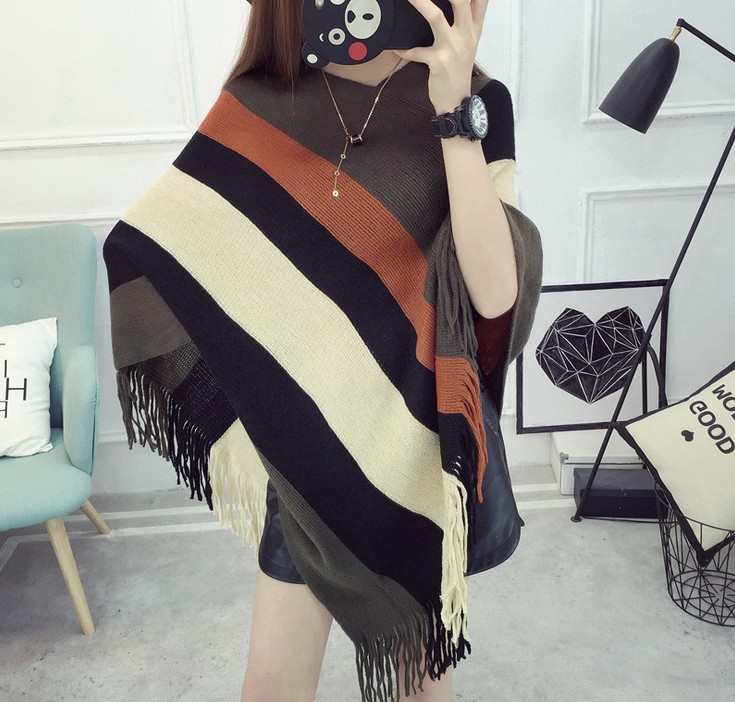 Loose tassel shawl spring and autumn new women sweater coat plus-size knitted cape pullover 蝙蝠衫 Specification image