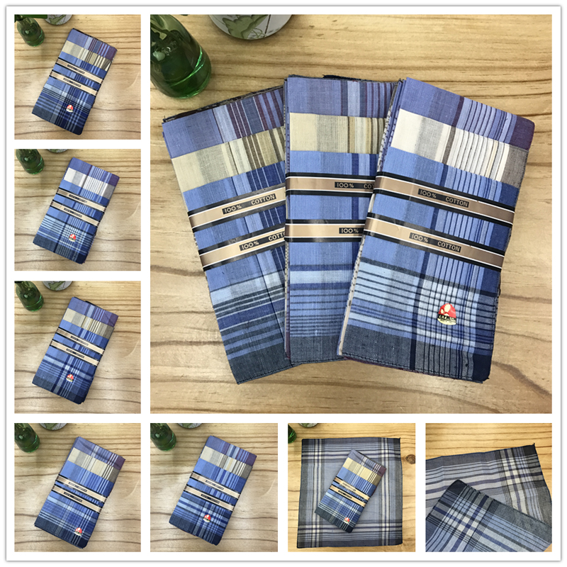 A mix of multiple styles of light-colored polyester-cotton men's satin handkerchiefs with cross patterns, 36CM