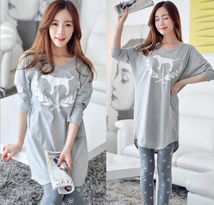 Korean PINK Spring and Autumn new long-sleeved and long-pants pajama women's home wear set