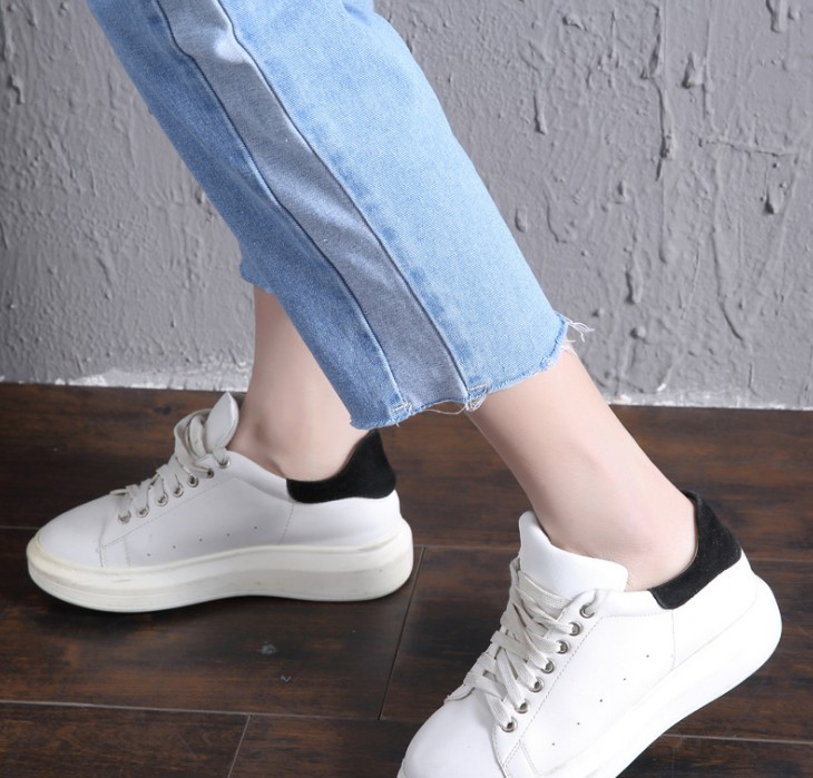 New high-waisted, fringed, wide-leg, nine-inch jeans for women, patchwork and color-blocking women's pants Application Scenario