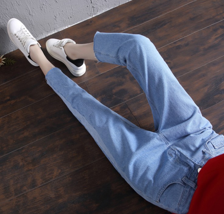 New high-waisted, fringed, wide-leg, nine-inch jeans for women, patchwork and color-blocking women's pants