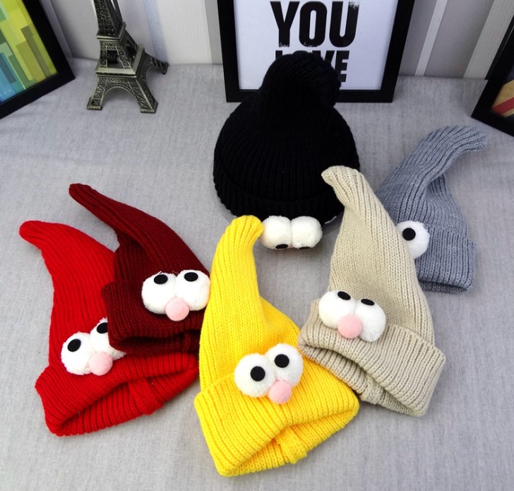 儿童可爱糖果大眼睛帽尖尖搞怪卡通毛线帽针织帽