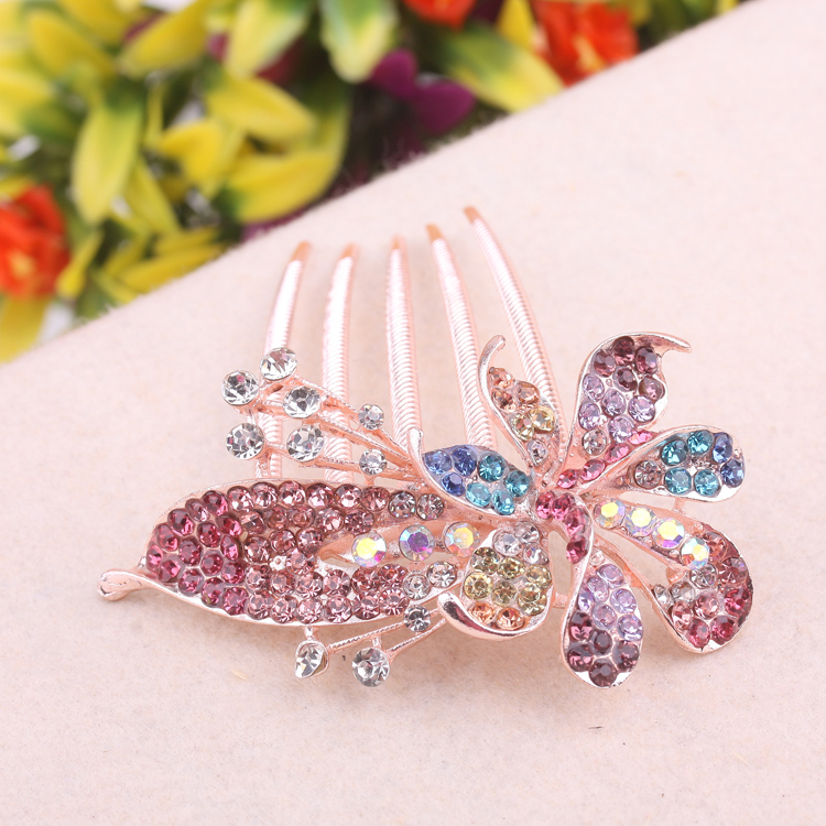 Pudding Station diamond-encrusted crystal hair comb, bride's hair bun, hair clip, alloy leaf seven-toothed comb, 10-yuan store accessories Specification image