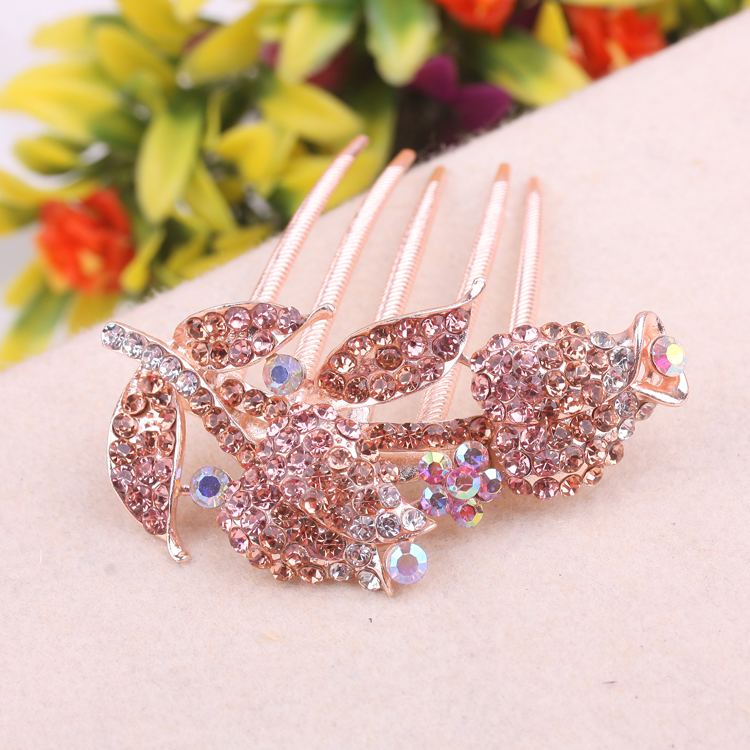 Pudding Station diamond-encrusted crystal hair comb, bride's hair bun, hair clip, alloy leaf seven-toothed comb, 10-yuan store accessories details Picture