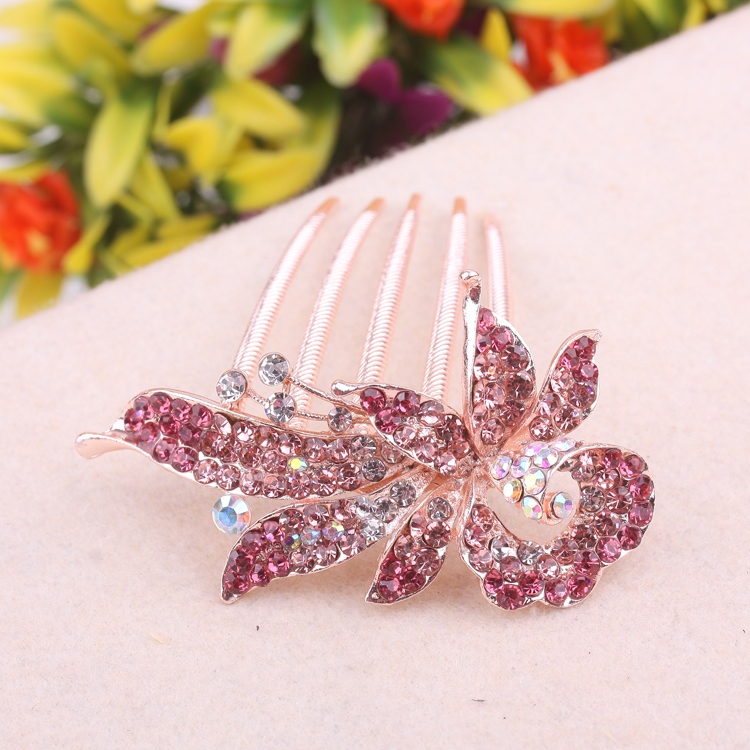 Pudding Station diamond-encrusted crystal hair comb, bride's hair bun, hair clip, alloy leaf seven-toothed comb, 10-yuan store accessories