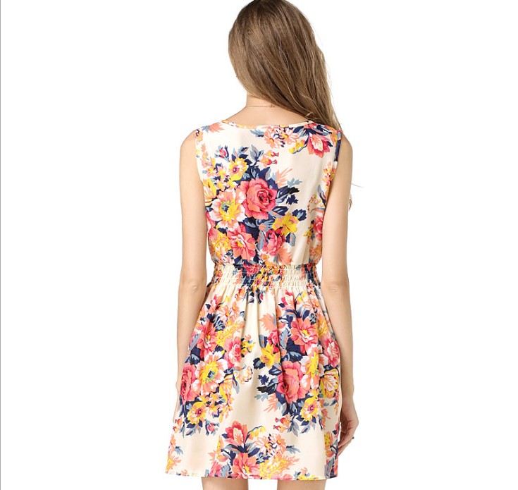 Summer plus-size vest dress, printed short skirt, sleeveless floral chiffon dress Specification image
