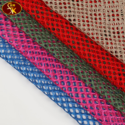 Colorful and glossy fishing net fabric, high-quality polyester hexagonal mesh knitted shoe material, laundry bag fabric Application Scenario