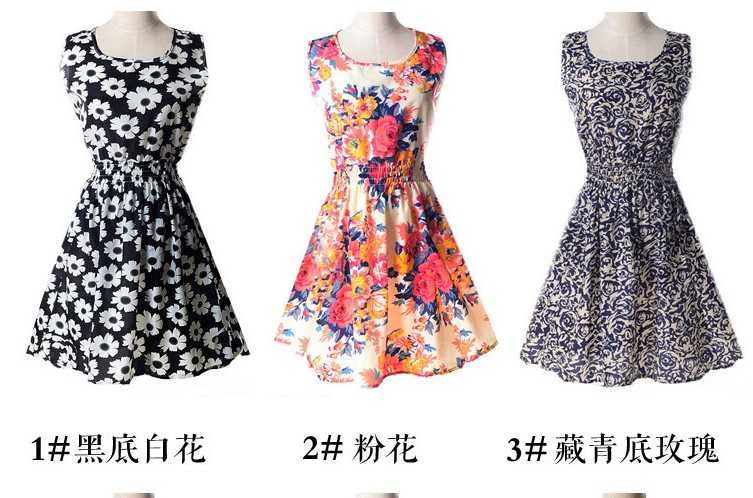 Summer plus-size vest dress, printed short skirt, sleeveless floral chiffon dress Application Scenario