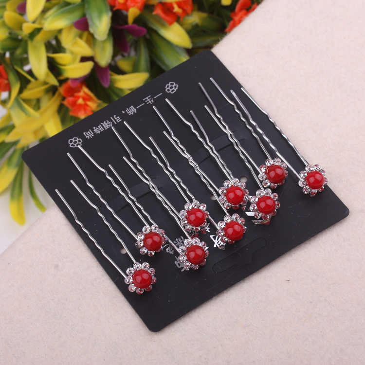 Water diamond rose flower pin hair accessory, U-shaped clip small hairpin, updo style, 10 pieces set, 10-yuan store accessory