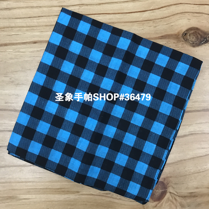 Cotton blue small checkered headscarf, outdoor large handkerchief, sports sweat-absorbing headscarf, square scarf, 55CM details Picture