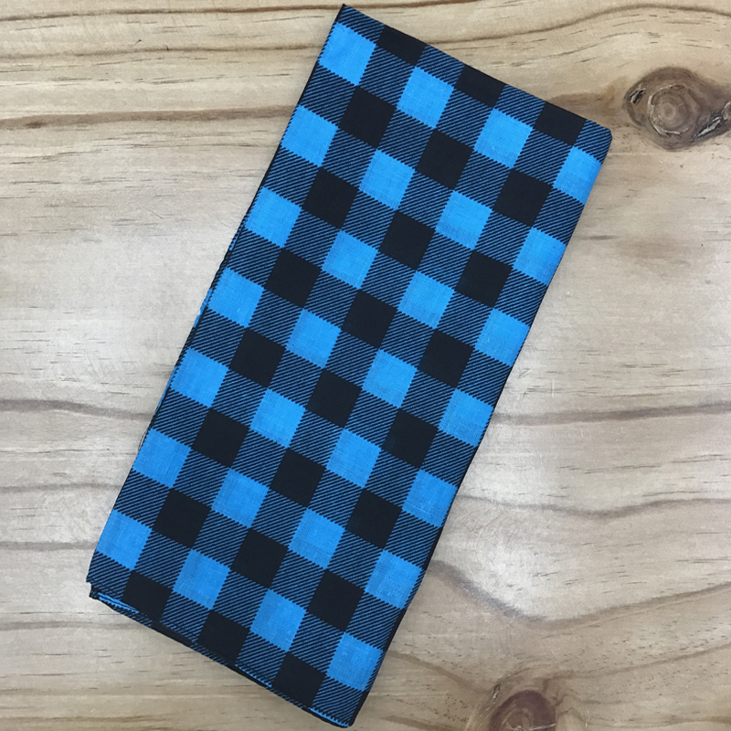 Cotton blue small checkered headscarf, outdoor large handkerchief, sports sweat-absorbing headscarf, square scarf, 55CM