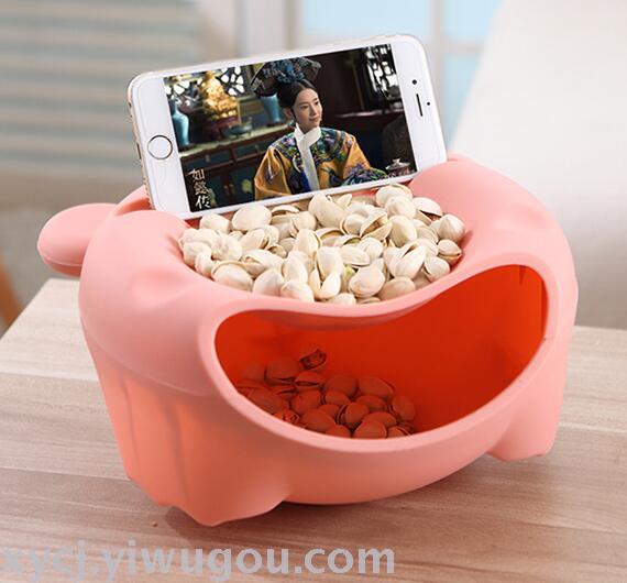 Plastic lazy double layer melon seed tray desktop trash can creative fruit tray living room melon seed box candy box cartoon