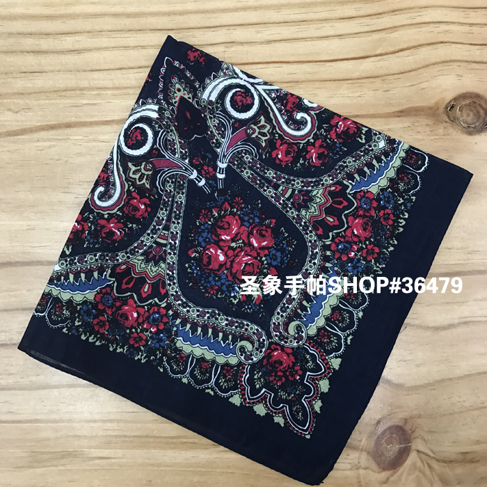 One-piece delivery service for square scarves at street stalls, cotton black and red rose headscarves, outdoor large handkerchiefs and handkerchiefs, sports sweat-absorbing headscarves, 55CM square scarves details Picture