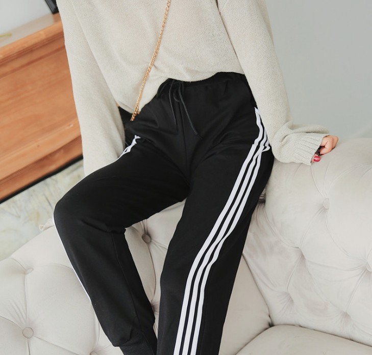 White-rimmed striped pants, women's high-waisted nine-inch Harem pants, loose sportswear pants, large-sized casual pants Specification image