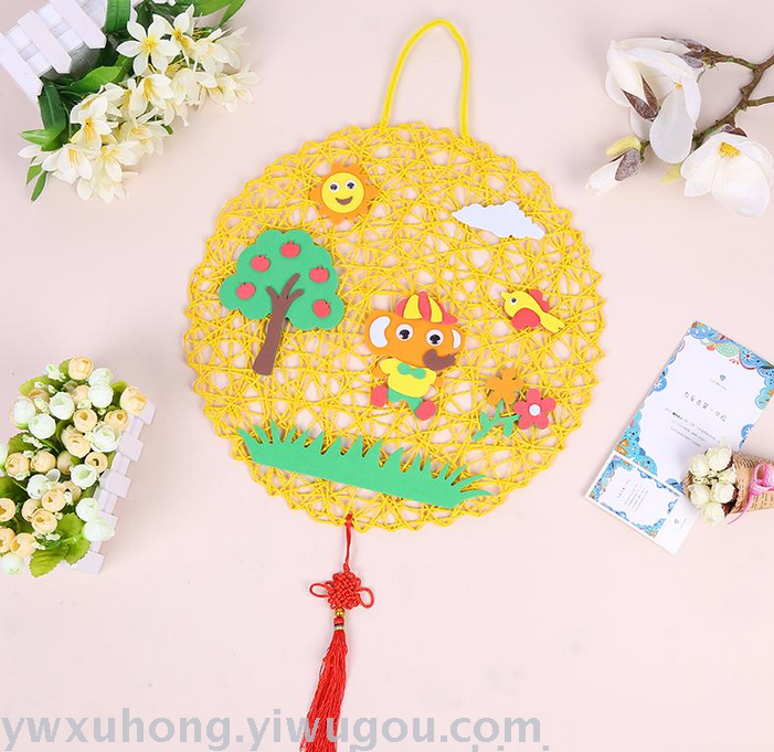 教室编织圆形装饰 室内外走廊 DIY手工布纸绳编织挂饰