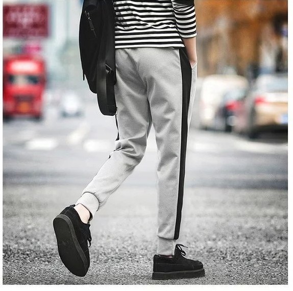Tight-fitting sports pants for small feet, men's slimming school uniforms, casual pants, tight-fitting sweatpants, sports running pants details Picture