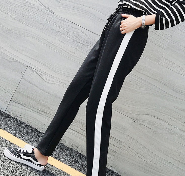 New autumn and winter women's side white striped sporty style slimming casual pants base pants