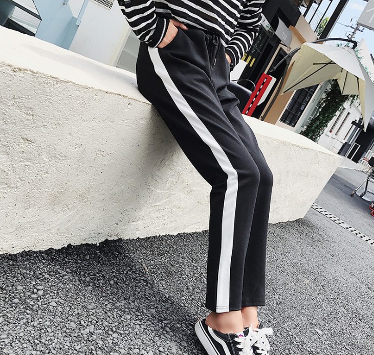 New autumn and winter women's side white striped sporty style slimming casual pants base pants Specification image